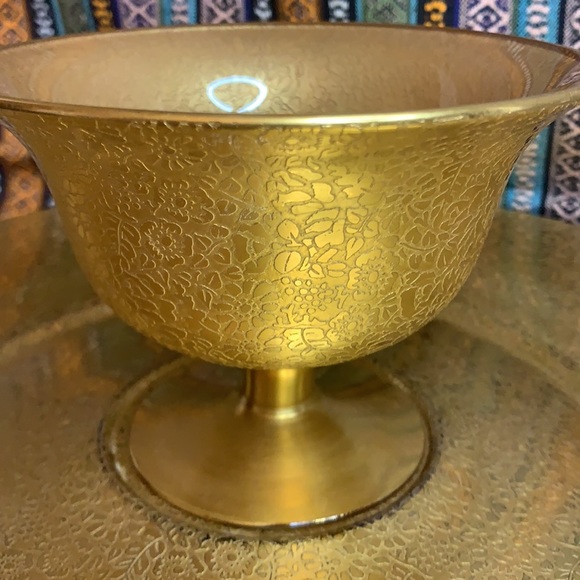 Art Deco 24k gold embossed glass chip dip / veggie / fruit tray & dish - Picture 6 of 13